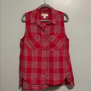 Michael Kors Red Plaid Sleeveless Shirt size 14